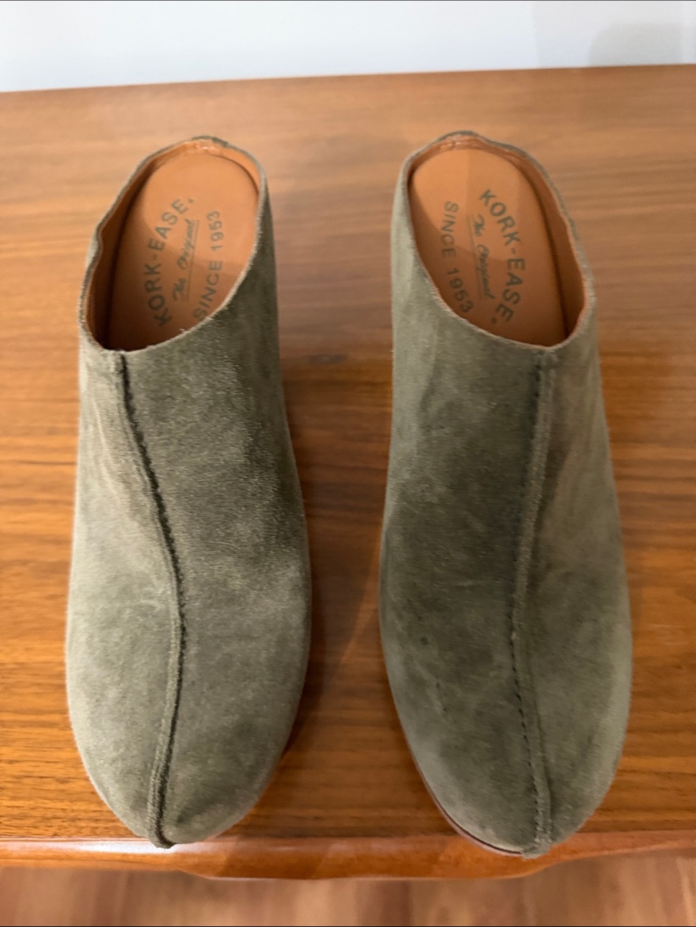 Kork-Ease Olive Suede Slip-On Mules